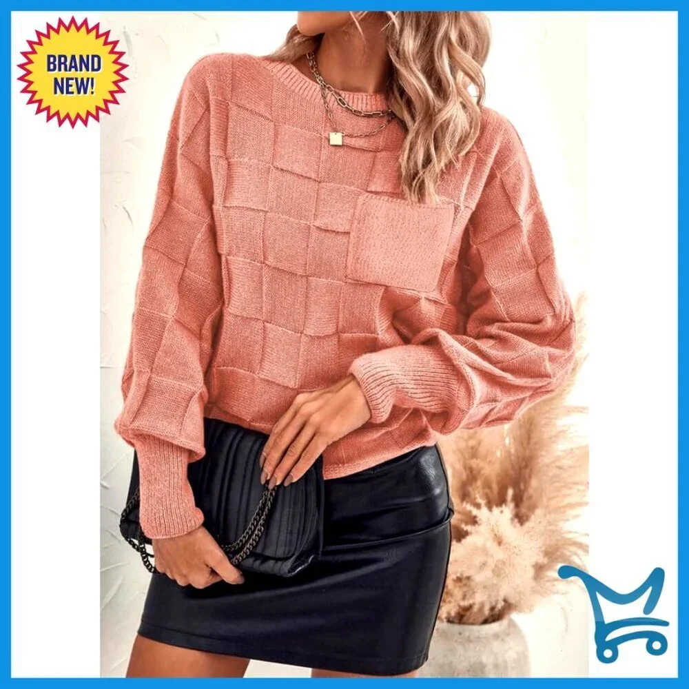 Lightweight Knit Pullover Sweater Batwing Sleeves Patch Pockets Casual Chic